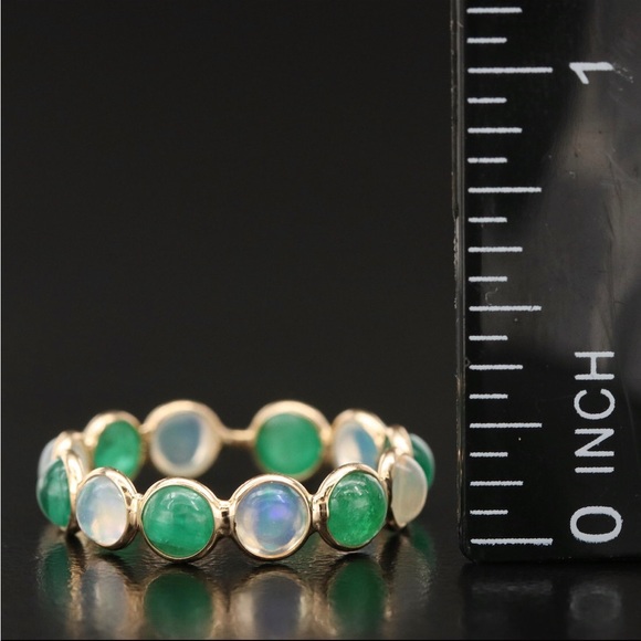 14kt Yellow Gold Emerald & Opal Eternity Band - Picture 2 of 7